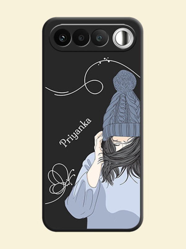 Girl With Blue Winter Outfiit Custom Text Design On Space Black Custom Soft Matte Mobile Back Cover - Realme 16 5G