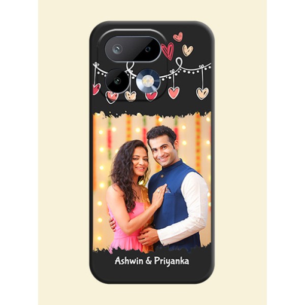 Pink Love Hangings with Name On Space Black Custom Soft Matte Mobile Back Cover - Realme 16 Pro 5G