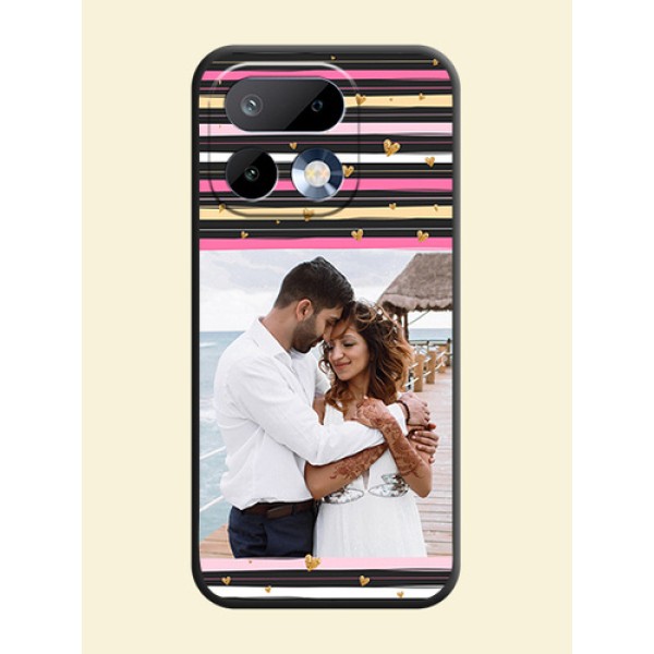Multicolor Lines and Golden Love Symbols Design on Photo On Space Black Custom Soft Matte Mobile Back Cover - Realme 16 Pro 5G