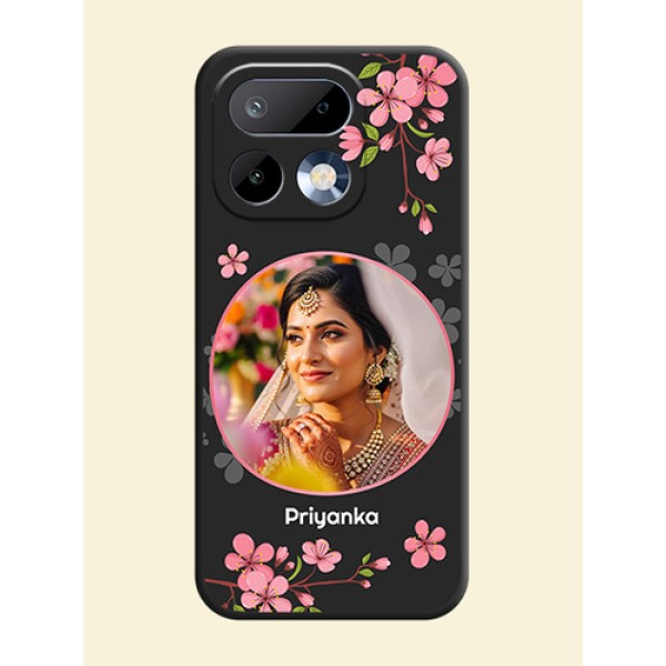 Round Image with Pink Color Floral Design on Photo On Space Black Custom Soft Matte Mobile Back Cover - Realme 16 Pro 5G Round Image with Pink Color Floral Design on Photo On Space Black Custom Soft Matte Mobile Back Cover - Realme 16 Pro 5G