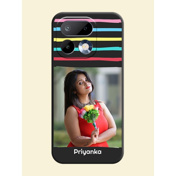 Multicolor Lines with Image On Space Black Custom Soft Matte Mobile Back Cover - Realme 16 Pro 5G Multicolor Lines with Image On Space Black Custom Soft Matte Mobile Back Cover - Realme 16 Pro 5G