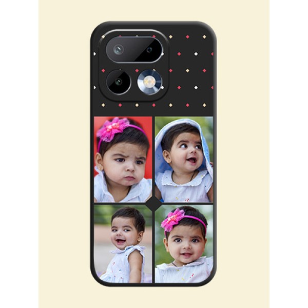 Multicolor Dotted Pattern with 4 Image Holder On Space Black Custom Soft Matte Mobile Back Cover - Realme 16 Pro 5G Multicolor Dotted Pattern with 4 Image Holder On Space Black Custom Soft Matte Mobile Back Cover - Realme 16 Pro 5G