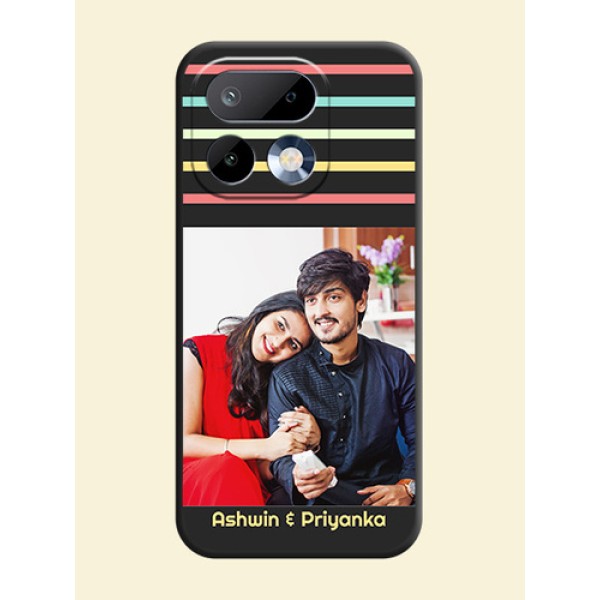 Color Stripes with Photo and Text on Photo On Space Black Custom Soft Matte Mobile Back Cover - Realme 16 Pro 5G Color Stripes with Photo and Text on Photo On Space Black Custom Soft Matte Mobile Back Cover - Realme 16 Pro 5G