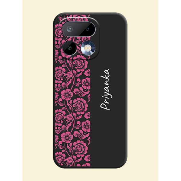 Pink Floral Pattern Design With Custom Text On Space Black Custom Soft Matte Mobile Back Cover - Realme 16 Pro 5G Pink Floral Pattern Design With Custom Text On Space Black Custom Soft Matte Mobile Back Cover - Realme 16 Pro 5G