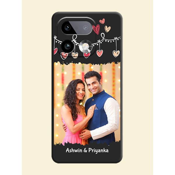 Pink Love Hangings with Name On Space Black Custom Soft Matte Mobile Back Cover - Realme 16 Pro Plus 5G