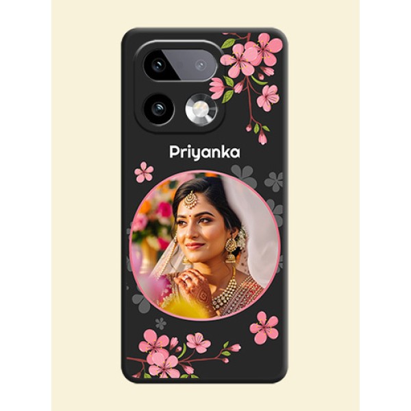 Round Image with Pink Color Floral Design on Photo On Space Black Custom Soft Matte Mobile Back Cover - Realme 16 Pro Plus 5G Round Image with Pink Color Floral Design on Photo On Space Black Custom Soft Matte Mobile Back Cover - Realme 16 Pro Plus 5G