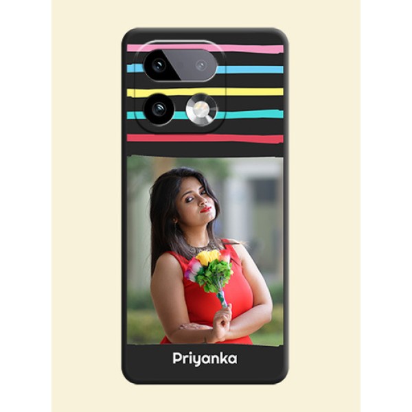 Multicolor Lines with Image On Space Black Custom Soft Matte Mobile Back Cover - Realme 16 Pro Plus 5G Multicolor Lines with Image On Space Black Custom Soft Matte Mobile Back Cover - Realme 16 Pro Plus 5G