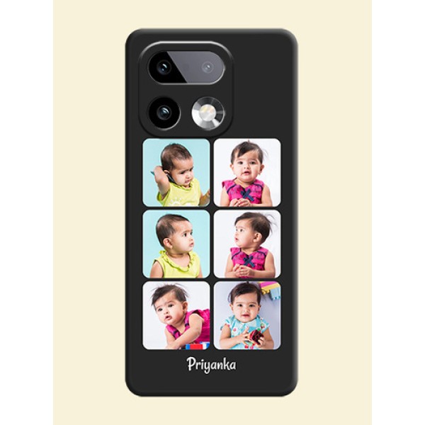 Floral Art with 6 Image Holder on Photo On Space Black Custom Soft Matte Mobile Back Cover - Realme 16 Pro Plus 5G Floral Art with 6 Image Holder on Photo On Space Black Custom Soft Matte Mobile Back Cover - Realme 16 Pro Plus 5G