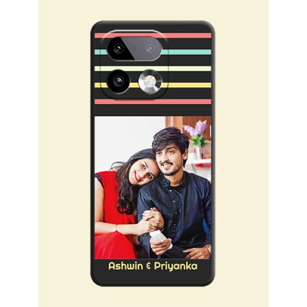 Color Stripes with Photo and Text on Photo On Space Black Custom Soft Matte Mobile Back Cover - Realme 16 Pro Plus 5G Color Stripes with Photo and Text on Photo On Space Black Custom Soft Matte Mobile Back Cover - Realme 16 Pro Plus 5G