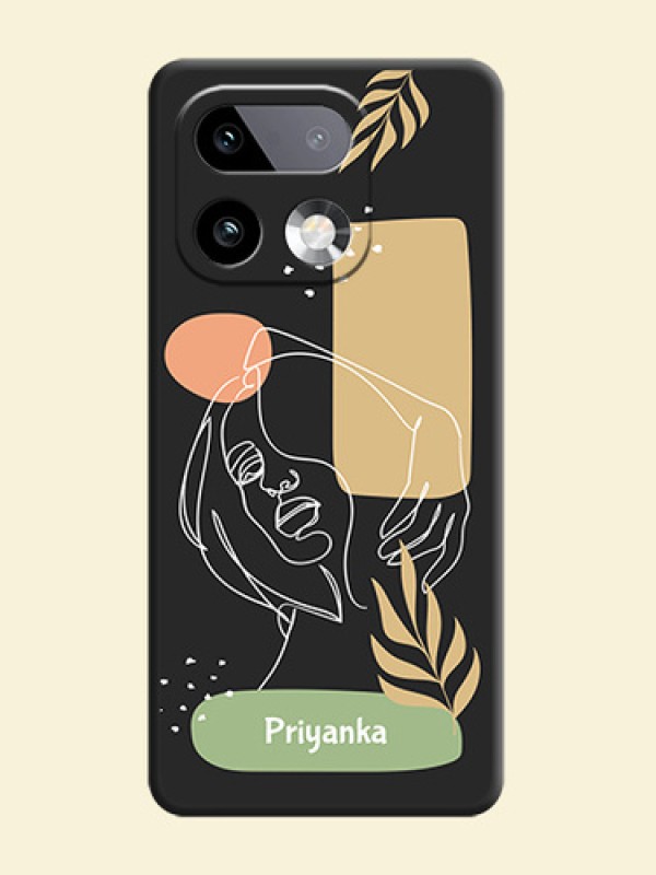 Custom Text With Line Art Of Women & Leaves Design On Space Black Custom Soft Matte Mobile Back Cover - Realme 16 Pro Plus 5G