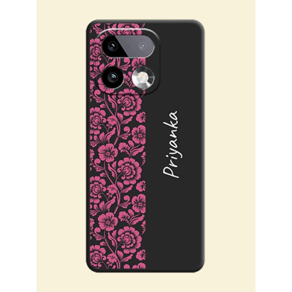 Pink Floral Pattern Design With Custom Text On Space Black Custom Soft Matte Mobile Back Cover - Realme 16 Pro Plus 5G Pink Floral Pattern Design With Custom Text On Space Black Custom Soft Matte Mobile Back Cover - Realme 16 Pro Plus 5G