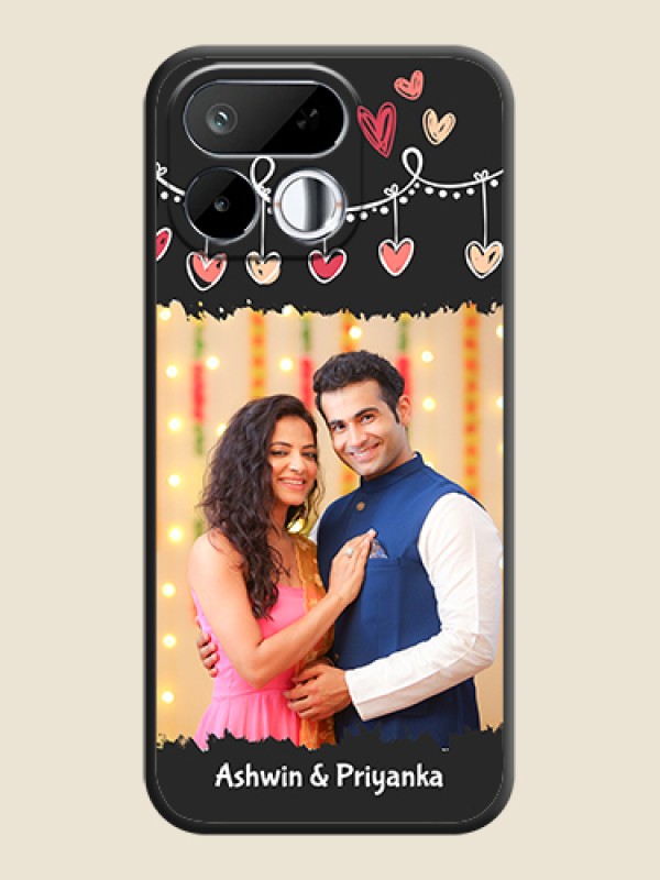 Pink Love Hangings with Name On Space Black Custom Soft Matte Mobile Back Cover - Realme 16T 5G