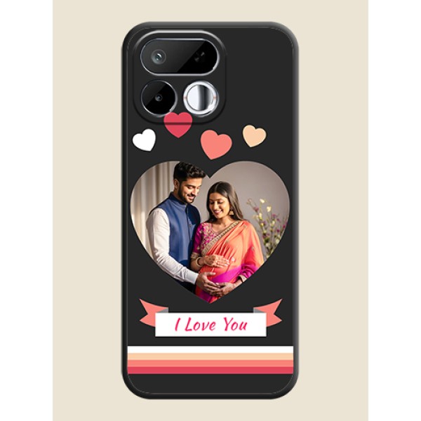 Love Shaped Photo with Colorful Stripes On Space Black Custom Soft Matte Mobile Back Cover - Realme 16T 5G