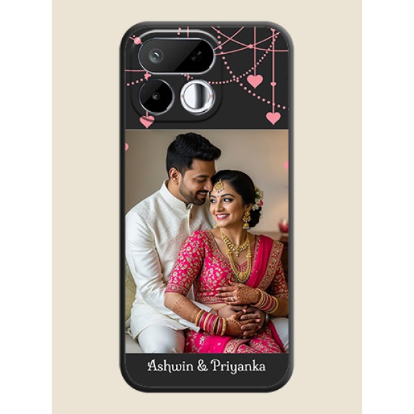 Pink Love Hangings with Text On Space Black Custom Soft Matte Mobile Back Cover - Realme 16T 5G Pink Love Hangings with Text On Space Black Custom Soft Matte Mobile Back Cover - Realme 16T 5G