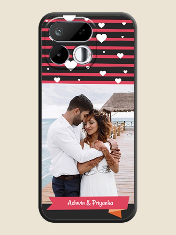 White Color Love Symbols with Pink Lines Pattern On Space Black Custom Soft Matte Mobile Back Cover - Realme 16T 5G