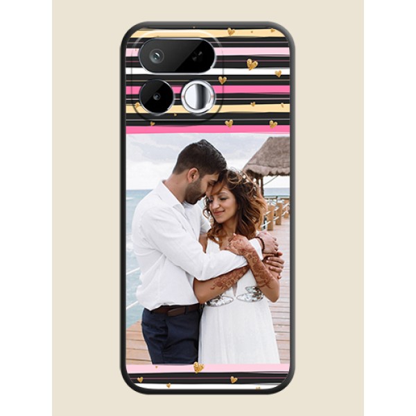 Multicolor Lines and Golden Love Symbols Design on Photo On Space Black Custom Soft Matte Mobile Back Cover - Realme 16T 5G