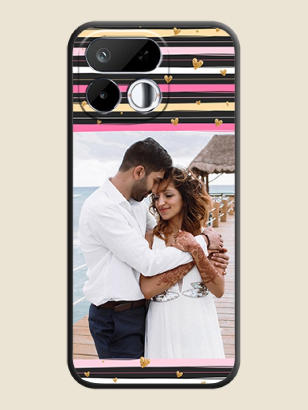 Multicolor Lines and Golden Love Symbols Design on Photo On Space Black Custom Soft Matte Mobile Back Cover - Realme 16T 5G