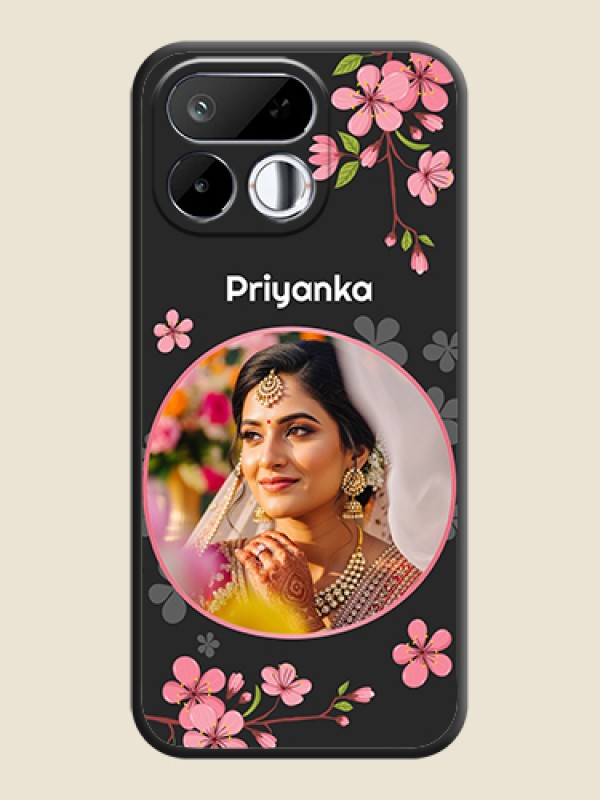 Round Image with Pink Color Floral Design on Photo On Space Black Custom Soft Matte Mobile Back Cover - Realme 16T 5G