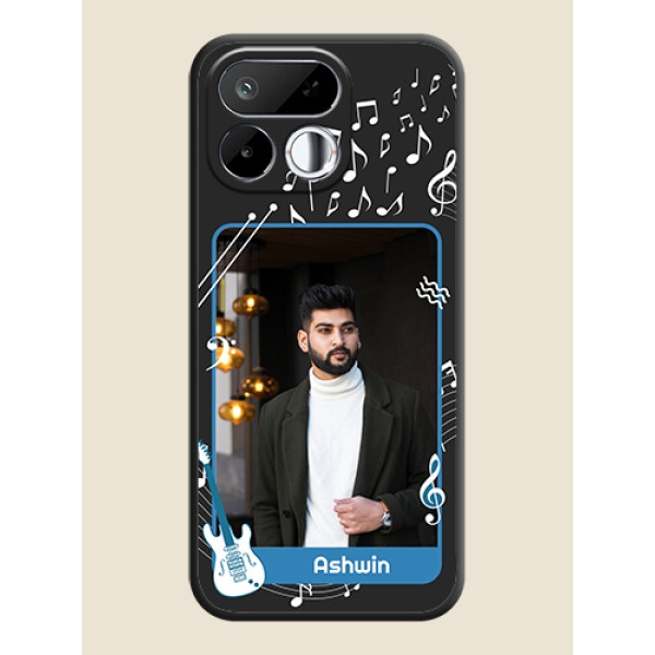 Musical Theme Design with Text on Photo On Space Black Custom Soft Matte Mobile Back Cover - Realme 16T 5G Musical Theme Design with Text on Photo On Space Black Custom Soft Matte Mobile Back Cover - Realme 16T 5G