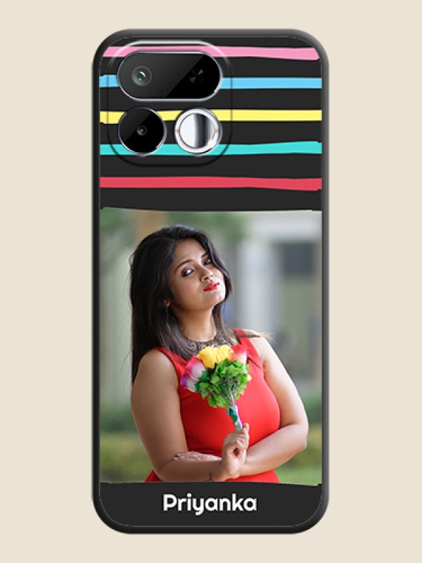 Multicolor Lines with Image On Space Black Custom Soft Matte Mobile Back Cover - Realme 16T 5G