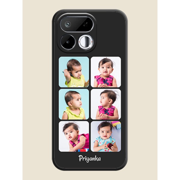 Floral Art with 6 Image Holder on Photo On Space Black Custom Soft Matte Mobile Back Cover - Realme 16T 5G Floral Art with 6 Image Holder on Photo On Space Black Custom Soft Matte Mobile Back Cover - Realme 16T 5G