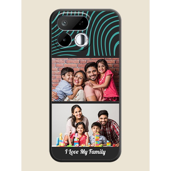 Wave Pattern with 2 Image Holder On Space Black Custom Soft Matte Mobile Back Cover - Realme 16T 5G Wave Pattern with 2 Image Holder On Space Black Custom Soft Matte Mobile Back Cover - Realme 16T 5G