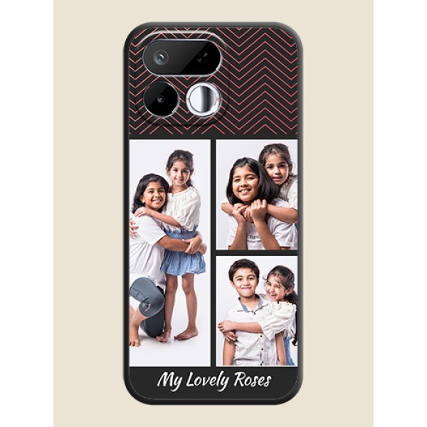 Wave Pattern with 3 Image Holder On Space Black Custom Soft Matte Mobile Back Cover - Realme 16T 5G Wave Pattern with 3 Image Holder On Space Black Custom Soft Matte Mobile Back Cover - Realme 16T 5G