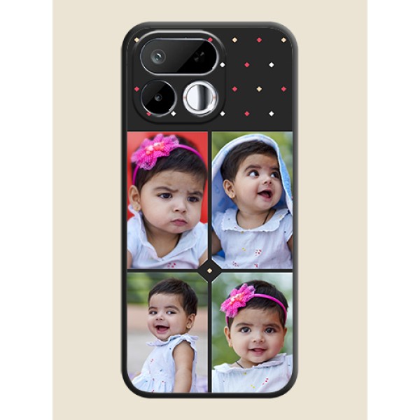 Multicolor Dotted Pattern with 4 Image Holder On Space Black Custom Soft Matte Mobile Back Cover - Realme 16T 5G