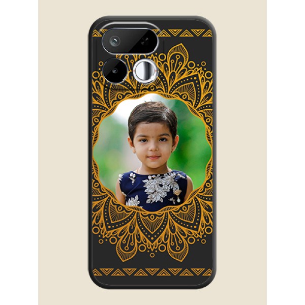 Round Image with Floral Design On Space Black Custom Soft Matte Mobile Back Cover - Realme 16T 5G Round Image with Floral Design On Space Black Custom Soft Matte Mobile Back Cover - Realme 16T 5G