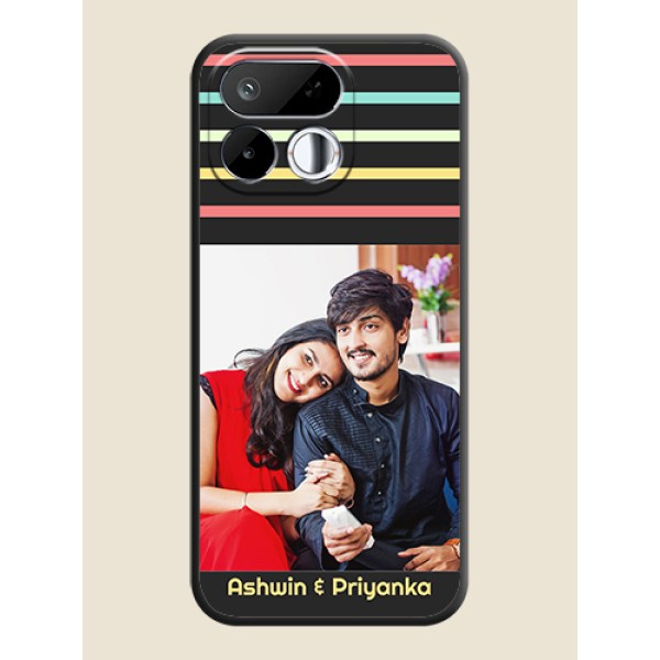 Color Stripes with Photo and Text on Photo On Space Black Custom Soft Matte Mobile Back Cover - Realme 16T 5G