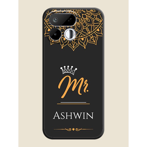 Mr Name with Floral Design On Space Black Custom Soft Matte Mobile Back Cover - Realme 16T 5G Mr Name with Floral Design On Space Black Custom Soft Matte Mobile Back Cover - Realme 16T 5G