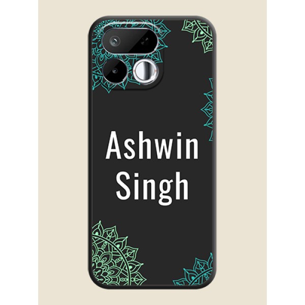 Your Name with Floral Design On Space Black Custom Soft Matte Mobile Back Cover - Realme 16T 5G