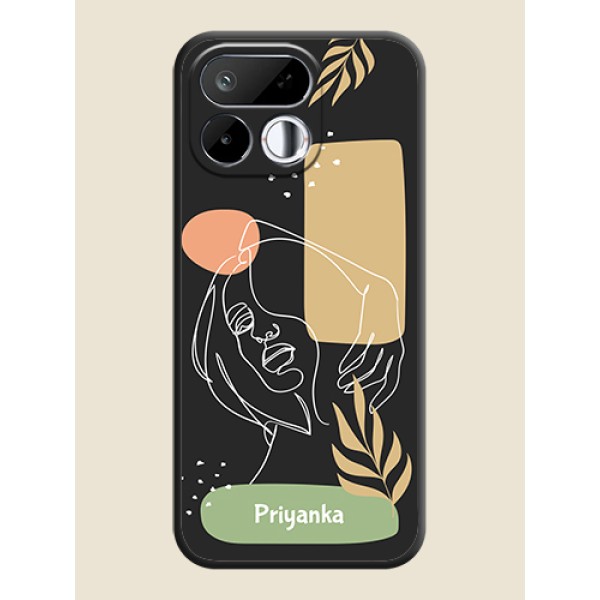 Custom Text With Line Art Of Women & Leaves Design On Space Black Custom Soft Matte Mobile Back Cover - Realme 16T 5G Custom Text With Line Art Of Women & Leaves Design On Space Black Custom Soft Matte Mobile Back Cover - Realme 16T 5G