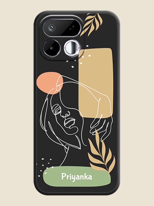 Custom Text With Line Art Of Women & Leaves Design On Space Black Custom Soft Matte Mobile Back Cover - Realme 16T 5G