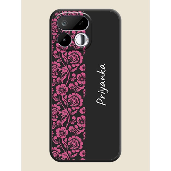 Pink Floral Pattern Design With Custom Text On Space Black Custom Soft Matte Mobile Back Cover - Realme 16T 5G Pink Floral Pattern Design With Custom Text On Space Black Custom Soft Matte Mobile Back Cover - Realme 16T 5G