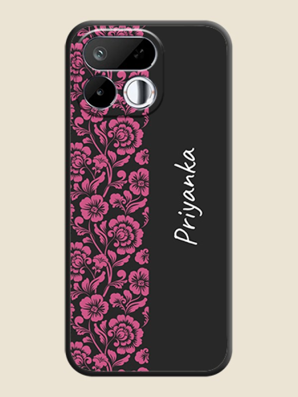 Pink Floral Pattern Design With Custom Text On Space Black Custom Soft Matte Mobile Back Cover - Realme 16T 5G