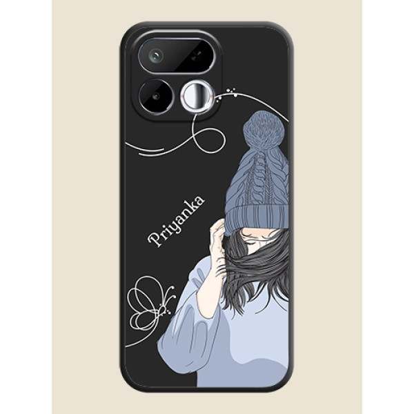 Girl With Blue Winter Outfiit Custom Text Design On Space Black Custom Soft Matte Mobile Back Cover - Realme 16T 5G Girl With Blue Winter Outfiit Custom Text Design On Space Black Custom Soft Matte Mobile Back Cover - Realme 16T 5G