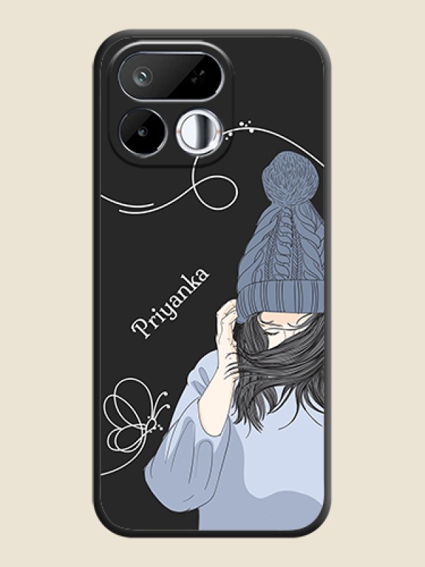 Girl With Blue Winter Outfiit Custom Text Design On Space Black Custom Soft Matte Mobile Back Cover - Realme 16T 5G