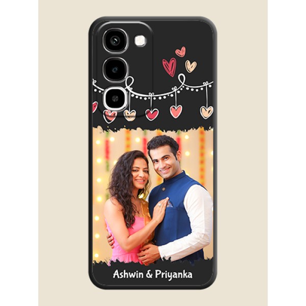 Pink Love Hangings with Name On Space Black Custom Soft Matte Mobile Back Cover - Realme 16x 5G Pink Love Hangings with Name On Space Black Custom Soft Matte Mobile Back Cover - Realme 16x 5G
