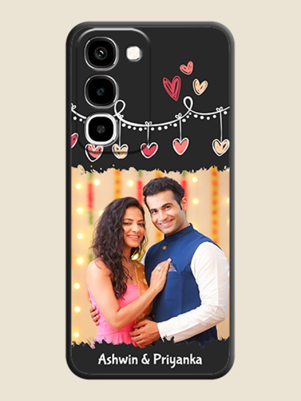 Pink Love Hangings with Name On Space Black Custom Soft Matte Mobile Back Cover - Realme 16x 5G