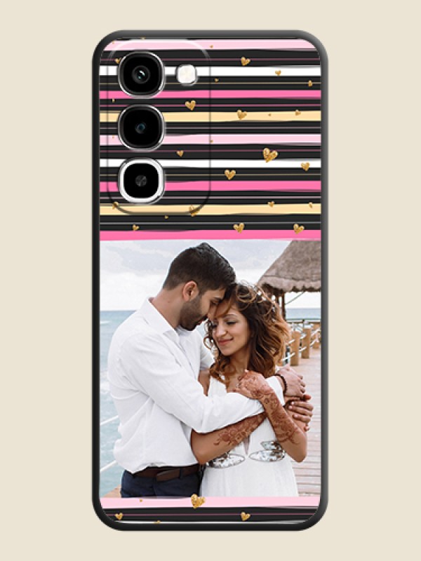 Multicolor Lines and Golden Love Symbols Design on Photo On Space Black Custom Soft Matte Mobile Back Cover - Realme 16x 5G