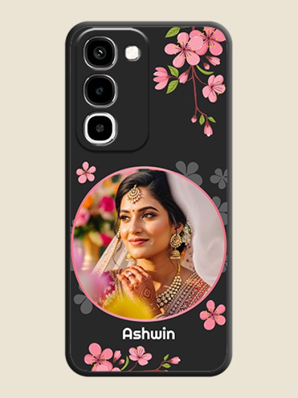 Round Image with Pink Color Floral Design on Photo On Space Black Custom Soft Matte Mobile Back Cover - Realme 16x 5G