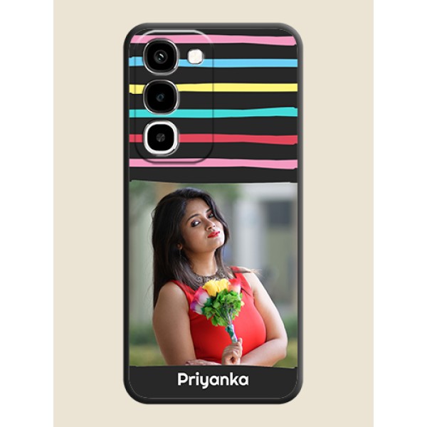 Multicolor Lines with Image On Space Black Custom Soft Matte Mobile Back Cover - Realme 16x 5G