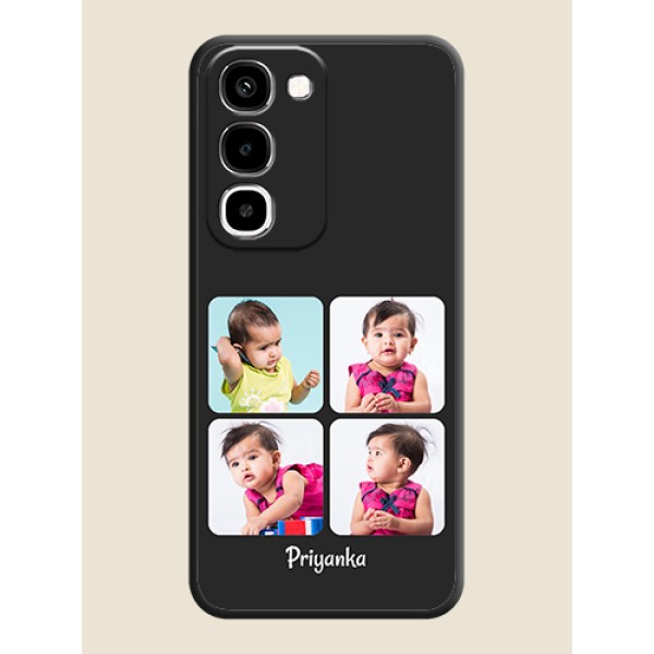 Floral Art with 6 Image Holder on Photo On Space Black Custom Soft Matte Mobile Back Cover - Realme 16x 5G Floral Art with 6 Image Holder on Photo On Space Black Custom Soft Matte Mobile Back Cover - Realme 16x 5G