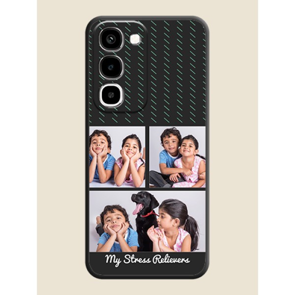 Cross Dotted Pattern with 2 Image Holder On Space Black Custom Soft Matte Mobile Back Cover - Realme 16x 5G Cross Dotted Pattern with 2 Image Holder On Space Black Custom Soft Matte Mobile Back Cover - Realme 16x 5G