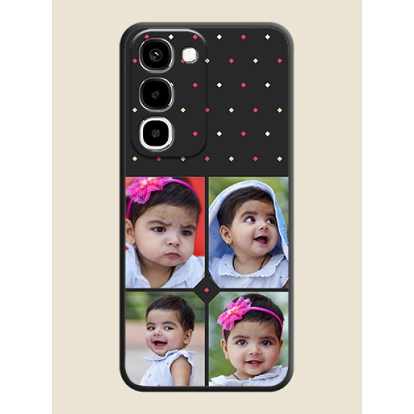 Multicolor Dotted Pattern with 4 Image Holder On Space Black Custom Soft Matte Mobile Back Cover - Realme 16x 5G