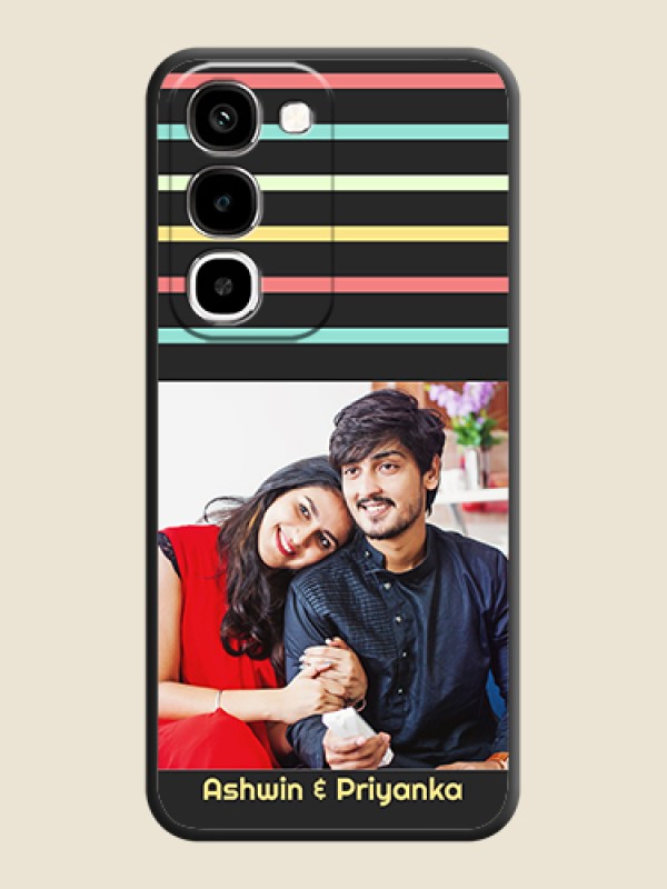 Color Stripes with Photo and Text on Photo On Space Black Custom Soft Matte Mobile Back Cover - Realme 16x 5G