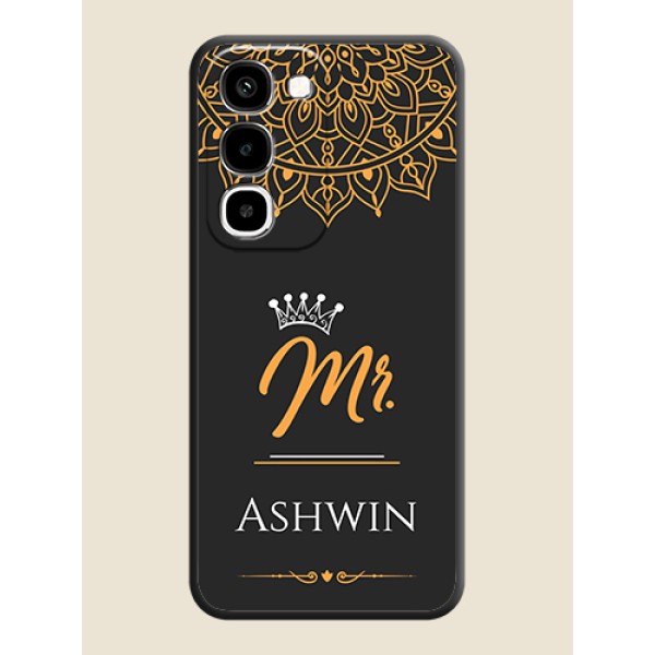 Mr Name with Floral Design On Space Black Custom Soft Matte Mobile Back Cover - Realme 16x 5G Mr Name with Floral Design On Space Black Custom Soft Matte Mobile Back Cover - Realme 16x 5G