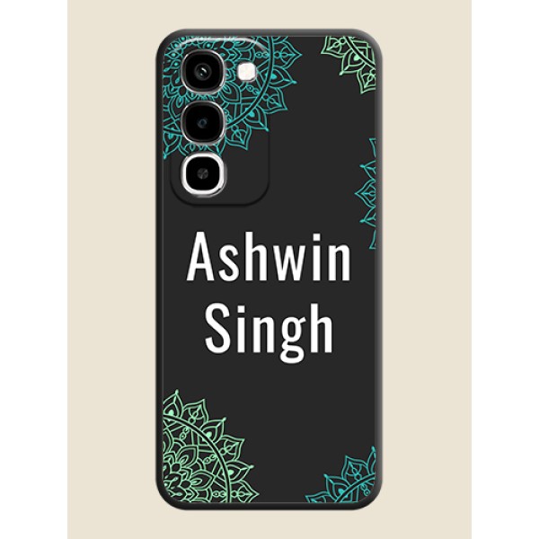 Your Name with Floral Design On Space Black Custom Soft Matte Mobile Back Cover - Realme 16x 5G