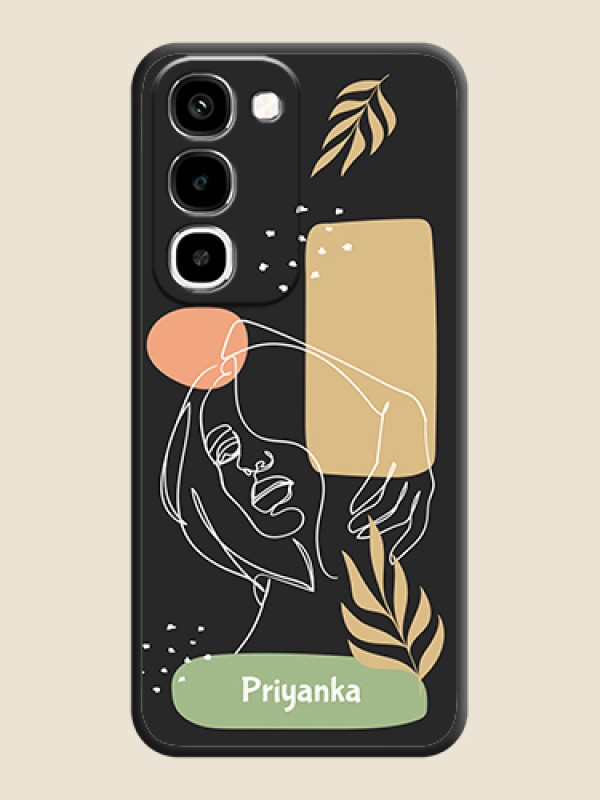 Custom Text With Line Art Of Women & Leaves Design On Space Black Custom Soft Matte Mobile Back Cover - Realme 16x 5G